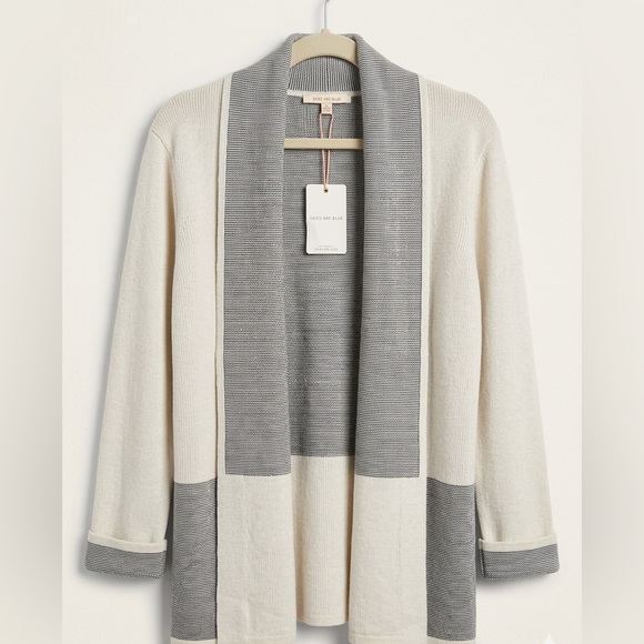 Skies Are Blue Sweaters - Skies Are Blue Cream and Gray Open Front Cardigan Sweater